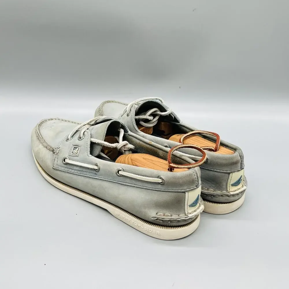 Sperry Shoes Mens 10.5 Gray Leather Top Sider 2 Eye Boat Moc Toe Casual Comfort